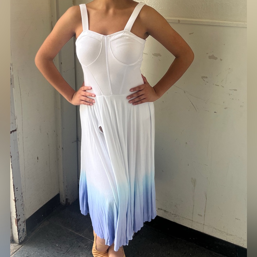 Elegant White and Blue Gradient Dress